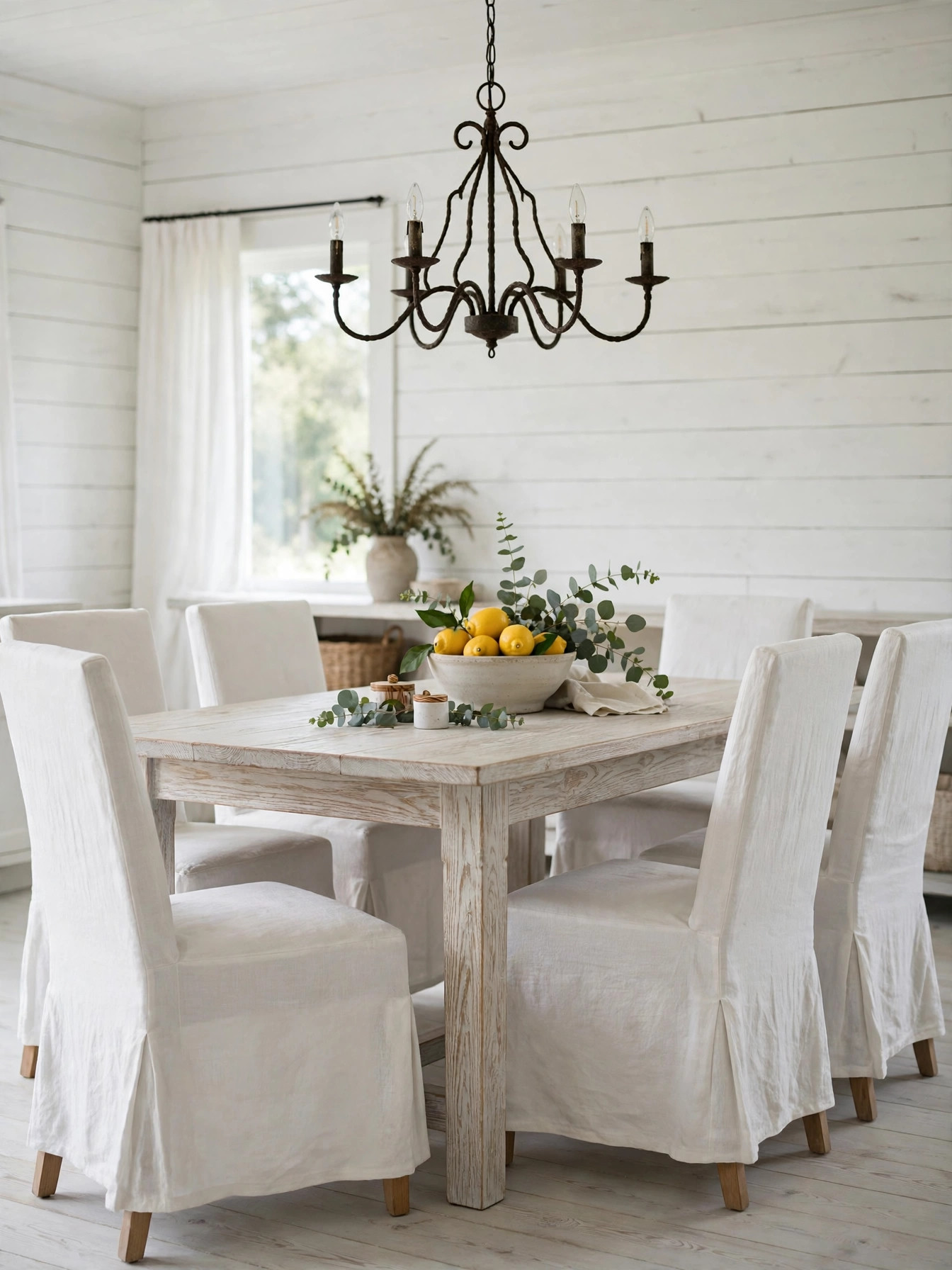 Woven Natural Fiber Chandelier in a bright foyer with a pale wood bench, jute runner, and trailing plant