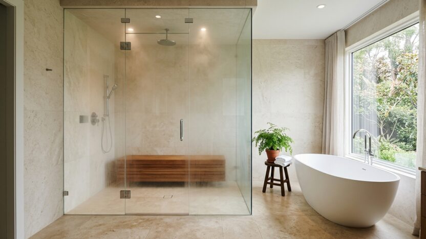 18 Steam Shower Ideas That Make Your Bathroom Feel Like a Luxury Spa, featuring a misty glass steam shower